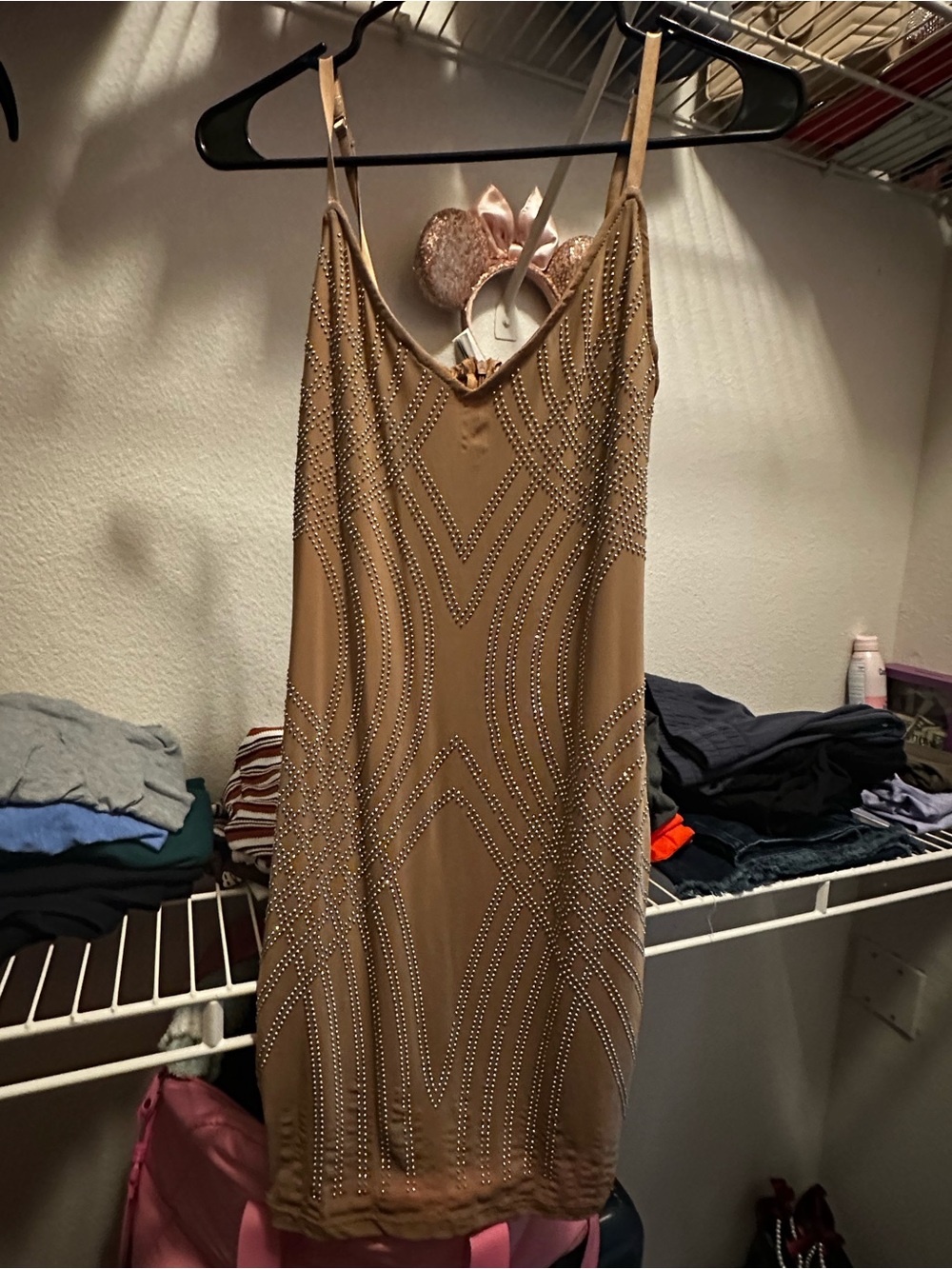 Rainbow Nude Beaded Mini Dress